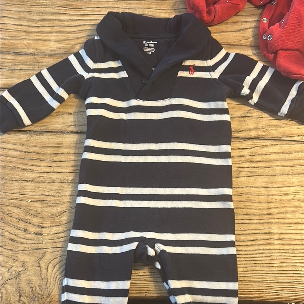 Ralph Lauren Nautical Blue and White Striped Footies